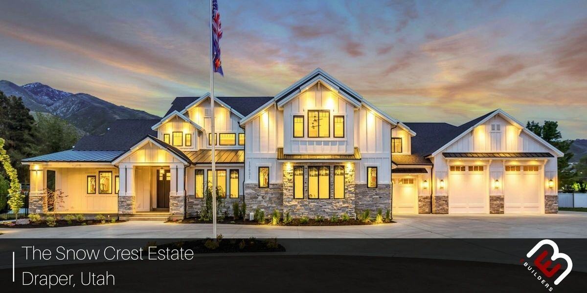 Grand exterior view of Snow Crest Estate in Draper, UT by E Builders