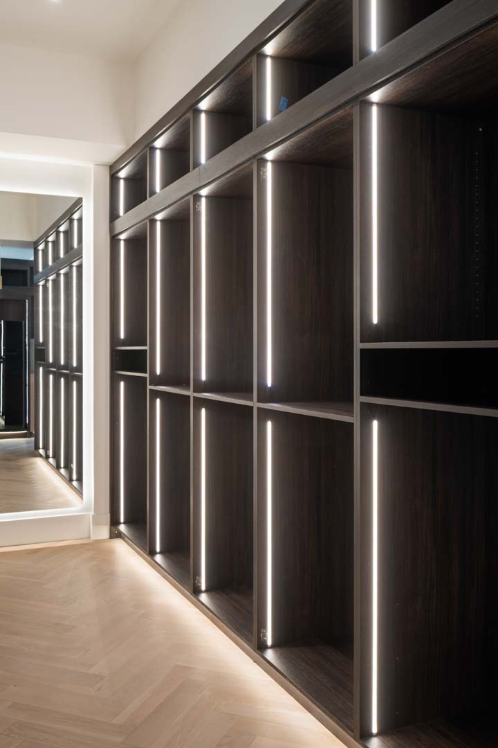 Organized closet space with ambient light design in custom home Room with a View featured in the 2025 Utah Valley Parade of Homes by E Builders